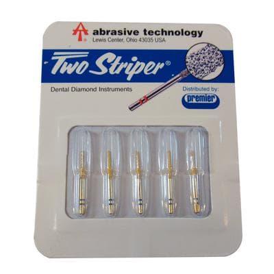 Two Striper Gold-Plated Curettage (GCP™) Diamond Bur, FG, 252.SB, Medium, Cone Beveled End, 1.4 mm Major/0.4 mm Minor Diameter, 8.0 mm Length, Blue Ring, 5/Pk, 2015605 thumbnail 11