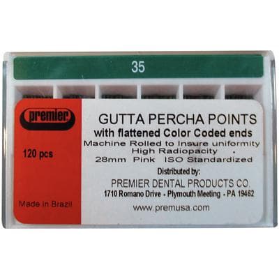 Premier Gutta Percha Points, ISO #35, .02 Taper, 28mm, Color-Coded Green, 120/Box, 9056005 thumbnail 6