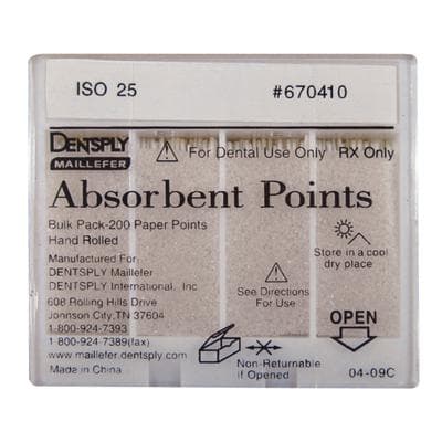 Dentsply Maillefer Absorbent Paper Points, #25, 0.02 Taper, Hand-Rolled, Bulk Pack of 200, 670410 thumbnail 6