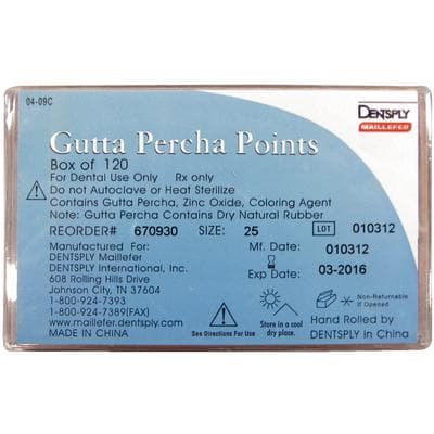 Dentsply Maillefer Gutta Percha Points, #25 (Red), 0.02 Taper, 30mm, 120 Points (6 Vials of 20), 670930 thumbnail 3