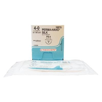 Ethicon Perma-Hand Silk Black Braided Suture, Nonabsorbable, 4-0, 18", PS-4 Reverse Cutting 1/2 Circle Needle, 12/Box, 1687G thumbnail 4