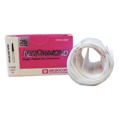 Microcopy NeoDiamond Round End Taper Diamond Bur, FG 1116.8C (856-016), Coarse Grit, 1.6mm Diameter, 8.0mm Length, 25/Pack thumbnail 7