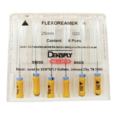 Dentsply Maillefer FlexoReamers Endodontic Reamers, Presterilized, 25 mm, Size 20, Yellow, 6/Pkg - FlexoReamers® – Presterilized, 25 mm, 6/Pkg - Size 20 - Image 1