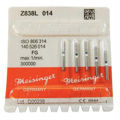 Meisinger Zirconia Diamond Bur, FG, Round End Cylinder, #838-014M, 1.4 mm, Medium Grit, Blue, 5/Pk, Z838L-014-FG thumbnail 15