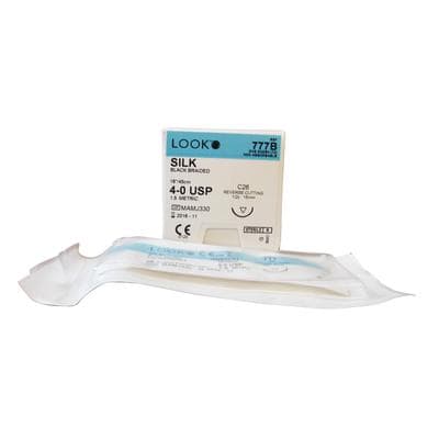 Look Silk Suture, Black Braided, Non-Absorbable, 4-0, 18" (45 cm), C26 Reverse Cutting Needle (15 mm, 1/2 Circle), 12/Pk, 777B thumbnail 11