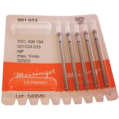 Meisinger 801-033-HP Diamond Bur, Round, Medium Grit, 3.3 mm, HP Shank, 5/Pack thumbnail 5