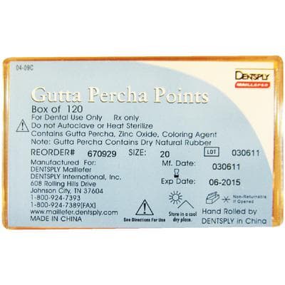 Dentsply Maillefer Gutta-Percha Points, 0.02 Taper, ISO #20, Yellow, 30mm, 120/Bx (6 Vials of 20), 670929 thumbnail 6