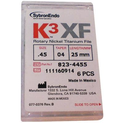 K3XF NiTi Rotary File, #45, .04 Taper, 25 mm, White, 6/Pk, 823-4455 thumbnail 15