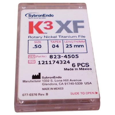 K3XF NiTi Rotary File, .04 Taper, Size #50, 25 mm, Yellow, 6/Pk, 823-4505 thumbnail 9