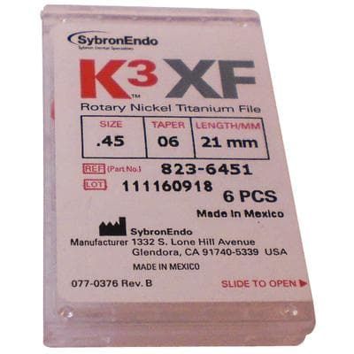 Kerr K3XF Nickel-Titanium Rotary File, Size #45, .06 Taper, 21mm, White, 6/Pack, 823-6451 thumbnail 7
