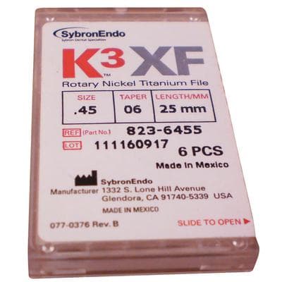 K3XF NiTi Rotary File, #45/.06 Taper, 25mm, White, 6/Pk, 823-6455 thumbnail 9