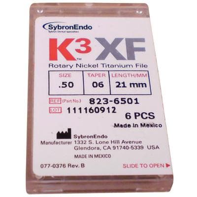 K3 XF NiTi Rotary File, Size #50, Taper .06, 21mm, Yellow, Pack of 6, Kerr 823-6501 thumbnail 7