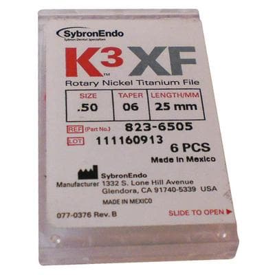 Kerr K3XF NiTi Rotary File, #50/.06 Taper, 25mm, Yellow, 6/Pk, 823-6505 thumbnail 8