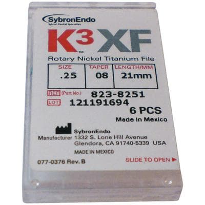 K3XF Nickel Titanium Rotary Files, Size #25, .08 Taper, 21 mm, Red, 6/Pack, 823-8251 thumbnail 8