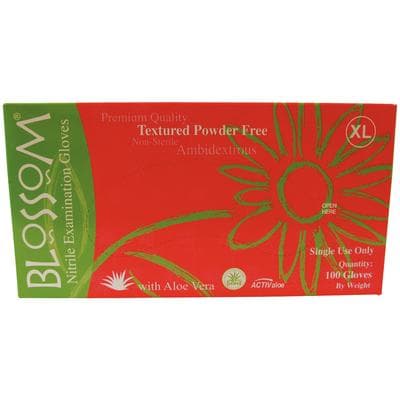 Blossom® Green Nitrile Exam Gloves, Powder Free, Non-Sterile, Extra Large, Textured, Aloe-Coated, 100/Box - Blossom® Green Nitrile Exam Gloves, 100/Box - Extra Large - Image 1