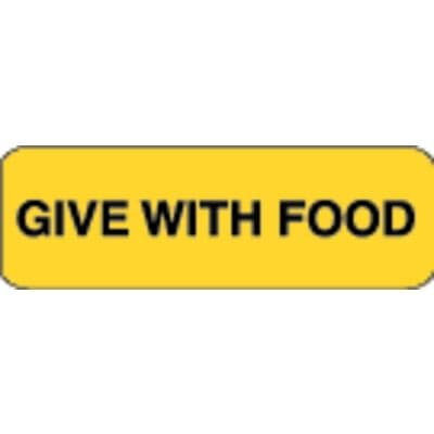Medication Instruction Label, Give With Food, 1-1/2" W x 1/2" H, Fluorescent Orange, 500/Roll - Medication Instruction Label, 1-1/2" W x 1/2" H, 500/Roll - Give With Food, Fluorescent Orange - Image 1