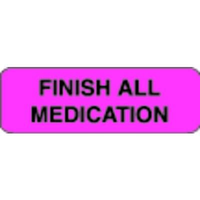 Medication Instruction Label, 1-1/2" W x 1/2" H, 500/Roll, Fluorescent Pink, Finish All Medication - Medication Instruction Label, 1-1/2" W x 1/2" H, 500/Roll - Finish All Medication, Fluorescent Pink - Image 1