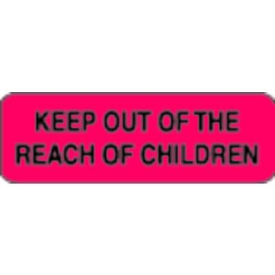 Medication Instruction Label, 1-1/2" W x 1/2" H, 500/Roll - Keep Out Of Reach Of Children, Fluorescent Red - Medication Instruction Label, 1-1/2" W x 1/2" H, 500/Roll - Keep Out Of Reach Of Children, Fluorescent Red - Image 1