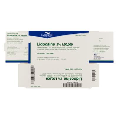 Patterson® Lidocaine HCl 2% with Epinephrine 1:50,000 Dental Anesthetic Cartridges, 1.7 ml, 50/Pkg, NDC 50227-1020-05 thumbnail 2
