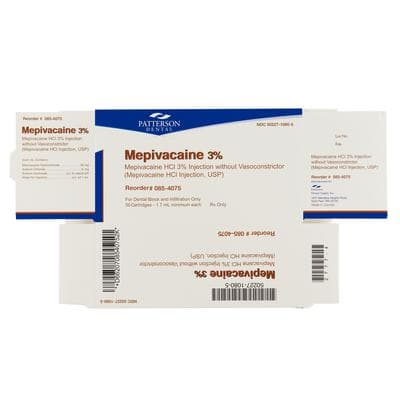 Patterson Mepivacaine 3% HCl Injection without Vasoconstrictor, Latex-Free Dental Cartridge, 1.7 mL, 50/Pkg, NDC 50227-1080-05 thumbnail 2