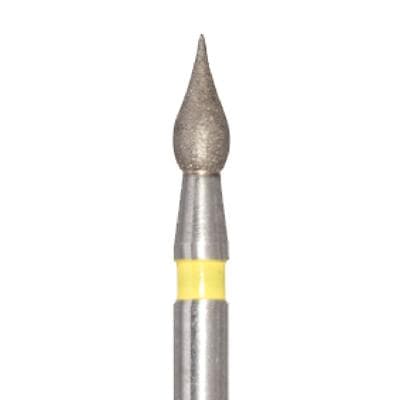 Meisinger 827C-018-FG Extra Fine (Yellow) Diamond Bur, Friction Grip, Onion/Flame Shape, 1.8 mm Head Diameter, 4.0 mm Head Length, 5/Pk thumbnail 6