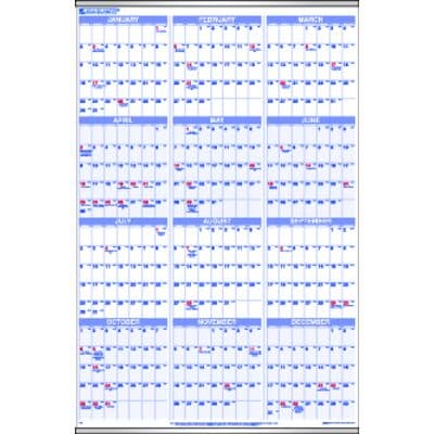 Yearly Planner Wall Calendar, Full Year Per Page, 24" x 36", Metal Bound Top/Bottom with Hanging Eyelet, Quarterly Shaded, Recycled, AAG PM12-28 - Yearly Planner - Full Year Per Page; Metal Bound Top/Bottom With Hanging Eyelet; Quarterly Shaded, Recycled - Image 1