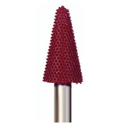 Typhoon® Tungsten Carbide Bur, Tapered Fissure, 15° Taper, 9/16" Head Diameter, 1" Head Length, 6.4 mm (1/4") Shank, Coarse Grit (Red) - Typhoon® Tungsten Carbide Burs, Taper - Taper, 15° – 9/16" Head Diameter, 1" Head Length, 6.4 mm (1/4") Shank, Coarse Grit (Red) - Image 1