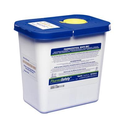 SharpSafety™ Pharmaceutical Waste Container, Gasketed Hinged Lid, 2 Gallon, White/Blue, Wall Mount, 1/Pkg thumbnail 2