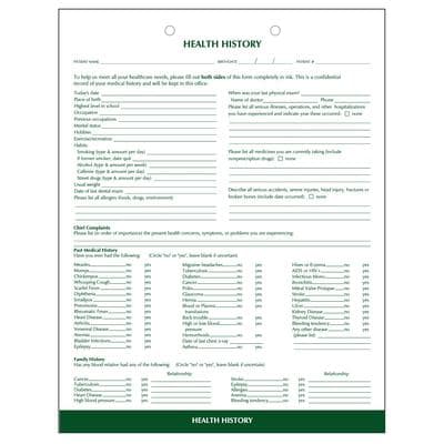 Health History Questionnaire Form, 8-1/2" x 11", 2-Sided, 2-Hole Punched, 100/Pkg thumbnail 2