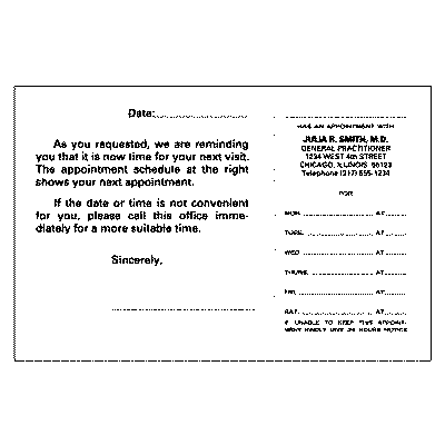 Combination Recall/Appointment Cards, Pre-Scheduled Appointment, Postcard, 5-1/2" x 3-5/8", Black Ink, 250/Pkg - Combination Recall/Appointment Cards, Pre-Scheduled Appointment  - Postcard - Image 1