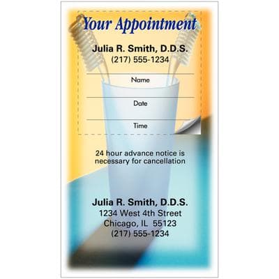 Sticker Appointment Card, Toothbrushes in Cup Design, 2" W x 3-1/2" H, 500/Pkg - Sticker Appointment Card, 500/Pkg - Toothbrushes in Cup, 2" W x 3-1/2" H - Image 1