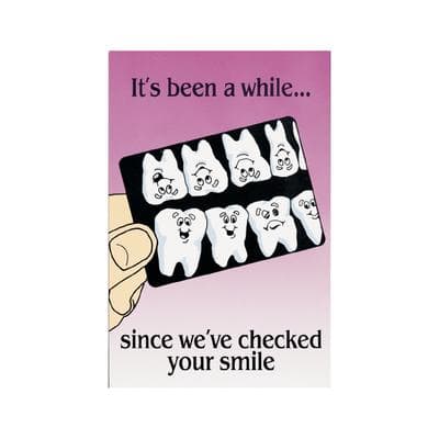 Reminder (DDS) 4-Up Laser Postcards, It's Been Awhile, 4-1/4" W x 5-1/2" H, 100/Pkg - Reminder (DDS) 4-Up Laser Postcards, 100/Pkg - It's Been Awhile, 4-1/4" W x 5-1/2" H - Image 1