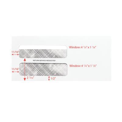 Double Window Envelopes, 8-7/8" W x 4" H, Self-Seal, Security Lined, White, 500/Pkg, Eaglesoft Compatible thumbnail 2