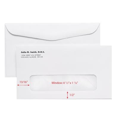 Patterson Office Supplies Single Window Personalized Envelopes, 6-1/2" x 3-5/8", Gummed-Flap, White, 500/Pkg - Single Window Personalized Envelopes – 6 1/2" x 3 5/8", 500/Pkg - Gummed-Flap - Image 1