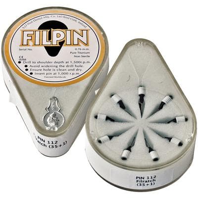 Filpin™ Restorative System Hand Ratchet Series Retention Pin Refill, Standard Package, Large, 0.76 mm/0.027", Pure Titanium, Black, 35 Pins + 1 Drill, PIN112 - Filpin™ Restorative System – Hand Ratchet Series Retention Pin Refill, Standard Package - Large, 0.76 mm/0.027" - Image 1