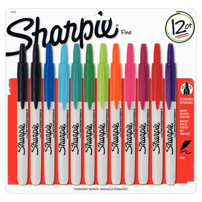 Sharpie Retractable Permanent Markers, Fine Point, Assorted Colors, 12/Set, SAN 32707 thumbnail 2