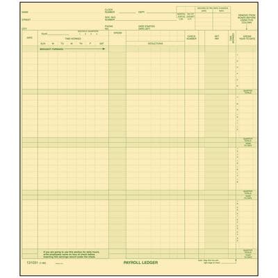 Safeguard Compatible Payroll Ledger Cards, 9-1/2" W x 11" H, Green Ink, Buff NCR Stock, 15/Pkg - Safeguard Compatible Payroll Ledger Cards, 9-1/2" W x 11" H, 15/Pkg - Ledger - Image 1