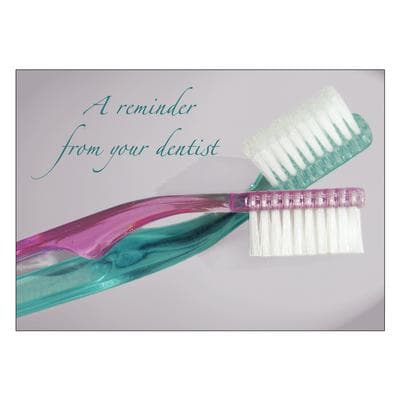 Reminder (DDS) Personalized Postcards, Pink and Blue Toothbrushes, 6" W x 4-1/4" H, 100/Pkg - Reminder (DDS) Personalized Postcards, 100/Pkg - Pink and Blue Toothbrushes, 6" W x 4-1/4" H - Image 1