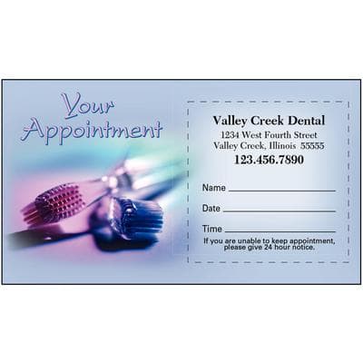 Sticker Appointment Card, Pink and Blue Bristled Brush Design, 3-1/2" W x 2" H, 500/Pkg - Sticker Appointment Card, 500/Pkg - Pink and Blue Bristled Brush, 3-1/2" W x 2" H - Image 1