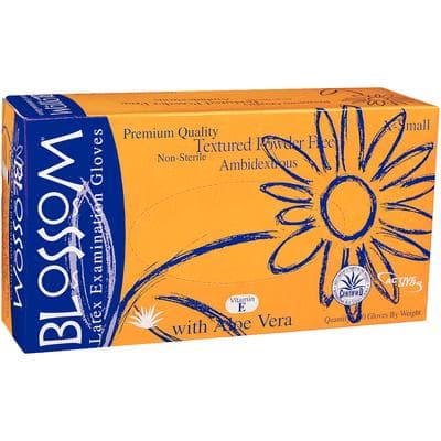Blossom® Latex Exam Gloves with Aloe Vera and Vitamin E, Powder Free, Non-Sterile, Extra Small, 100/Box - Blossom® Latex Exam Gloves with Aloe Vera and Vitamin E – Powder Free, 100/Box - Extra Small - Image 1