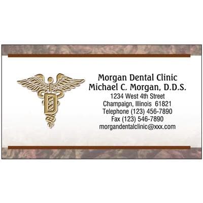 Business/Appointment Cards, Full-Color Front Design with Personalized Business, Appointment or Referral Card on Back, 3-1/2" W x 2" H, 500/Pkg - Brown Marble w/Caduceus - Business/Appointment Cards, Full-Color Front Design with Personalized Business, Appointment or Referral Card on Back, 3-1/2" W x 2" H, 500/Pkg - Brown Marble w/Caduceus - Image 1