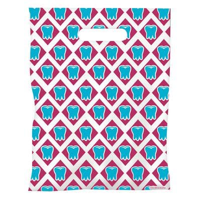 Dental Scatter Bags, Diamond Teeth Design, 7.5" W x 10" H, White, 100/Pkg - Dental Scatter Bags – 100/Pkg - Diamond Teeth, 7 1/2" W x 10" H - Image 1
