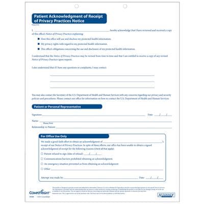 ComplyRight™ HIPAA Forms, Patient Acknowledgment of Receipt of Privacy Practices Notice, 8-1/2" W x 11" H, 200/Pkg - ComplyRight™ HIPAA Forms, 8-1/2" W x 11" H - Patient Acknowledgment of Receipt of Privacy Practices Notice - Image 1