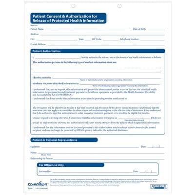 ComplyRight HIPAA Forms, 8-1/2" W x 11" H, Patient Consent & Authorization for Release of PHI, 200/Pkg - ComplyRight™ HIPAA Forms, 8-1/2" W x 11" H - Patient Consent & Authorization for Release of PHI* - Image 1