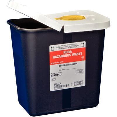SharpSafety™ RCRA Hazardous Waste Container, 2 Gallon, Hinged Lid with Snap Cap, Black/White, 8602RC thumbnail 4