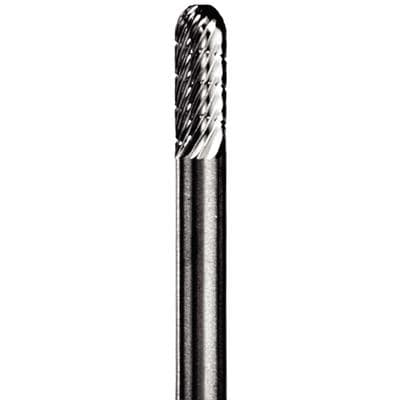 Abbott-Robinson® Tungsten Carbide Lathe Bur, Barrel Shape, Dual Cut, 1/4" Head Diameter, 1/4" Shank, 1/Pkg thumbnail 2