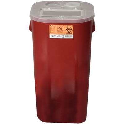 Medegen Stackable Sharps Container, 16 Gallon, Red/Translucent with Clear Lid, Biohazard Symbol, 6/Case - Stackable Sharps Container with Biohazard Symbol – Polypropylene, Red/Black - 16 Gallon - Image 1