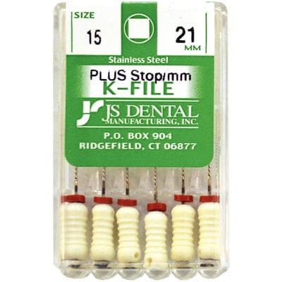 JS Dental K-File Plus Stainless Steel Endodontic File with Rubber Stops and mm Markings, Size #15, 21mm, 6/Box thumbnail 3