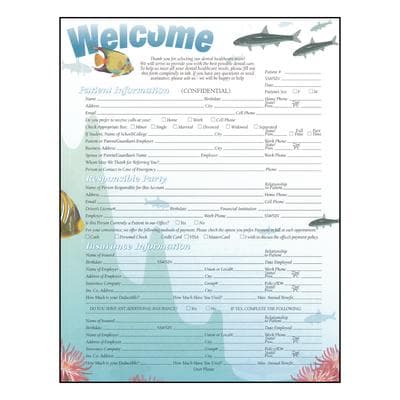 Patient Information Form, Sea Life ColorForms™, 8-1/2" W x 11" H, 2-Sided, 2-Hole Punched, White, 100/Pkg thumbnail 2