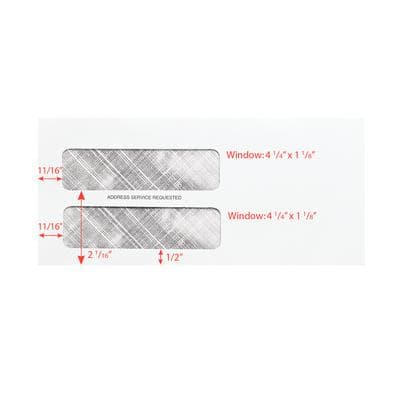 Patterson Office Supplies Double Window Envelopes, 8-7/8" W x 4" H, Gummed-Flap, Security-Lined, White, 500/Pkg thumbnail 2